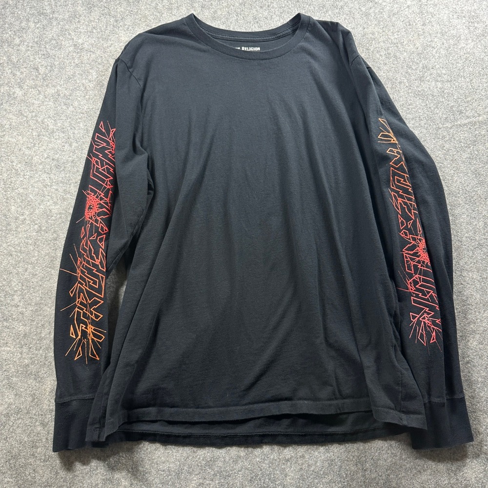 True Religion LS New Graphic T Mens XXL Black Long Sleeve Sleeve Print Tee